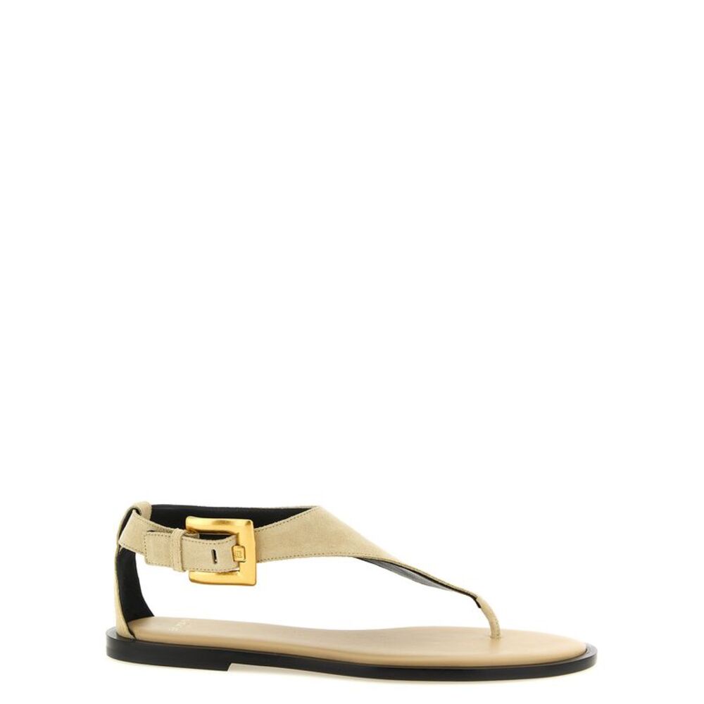Balmain Beige Calfskin Flat Women's Sandals